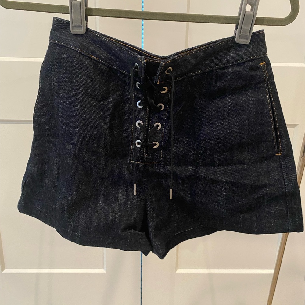rag & bone Dark Wash Lace-Up Denim Shorts